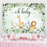 Lofaris Oh Baby Green Leaves Jungle Animal Shower Backdrop
